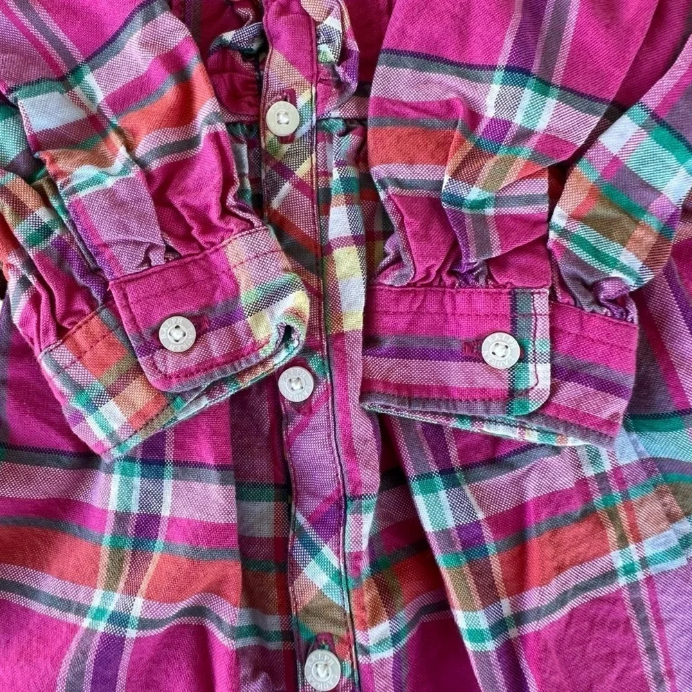 Ralph Lauren Plaid Ruffle Button Front Shirt Dress Pink 12 Mos GUC